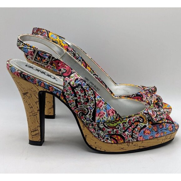 VTG BONGO High Heels Sz 7.5 Colorful Paisley Floral Y2K Cork Platform Kyra Pumps - Picture 2 of 7